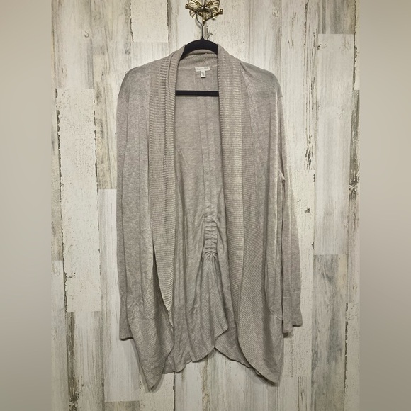 Garnet Hill Sweaters - Garnet Hill Cream Soft Knit Ruched Wrap Cardigan Open Sweater Medium